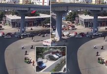 Terrific Incident Captured In CCTV As A Car Plummet Into footpath