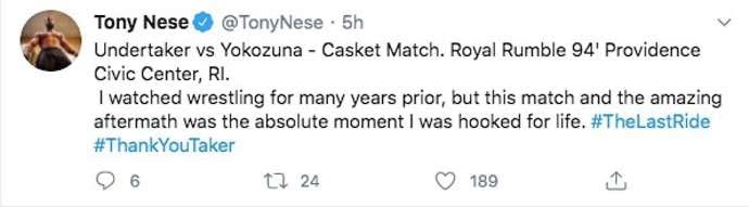 Tweet by Tony Nese