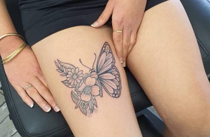 Butterfly Thigh Tattoo